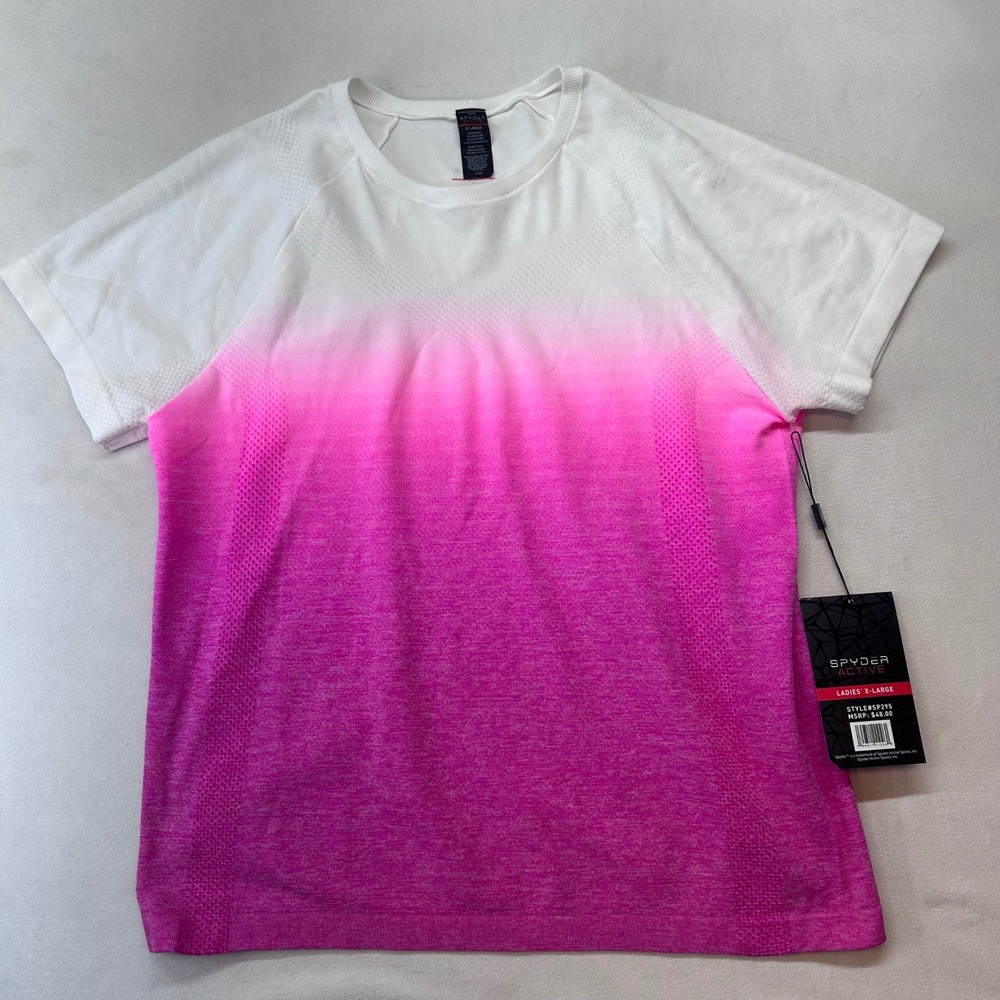 Spyder Active T-Shirt Women XL Pink White Ombre Seamless Performance New Summer